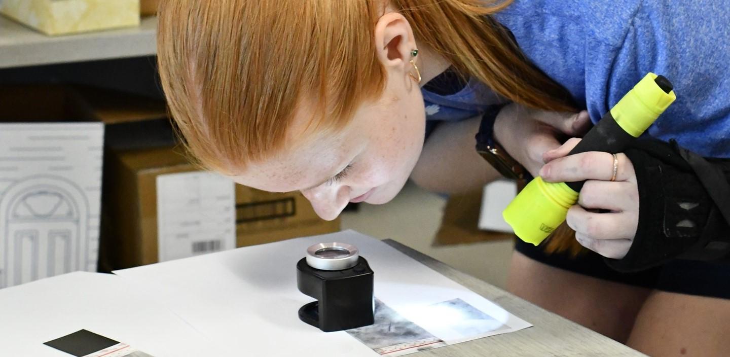 Criminal Justice student studying fingerprints